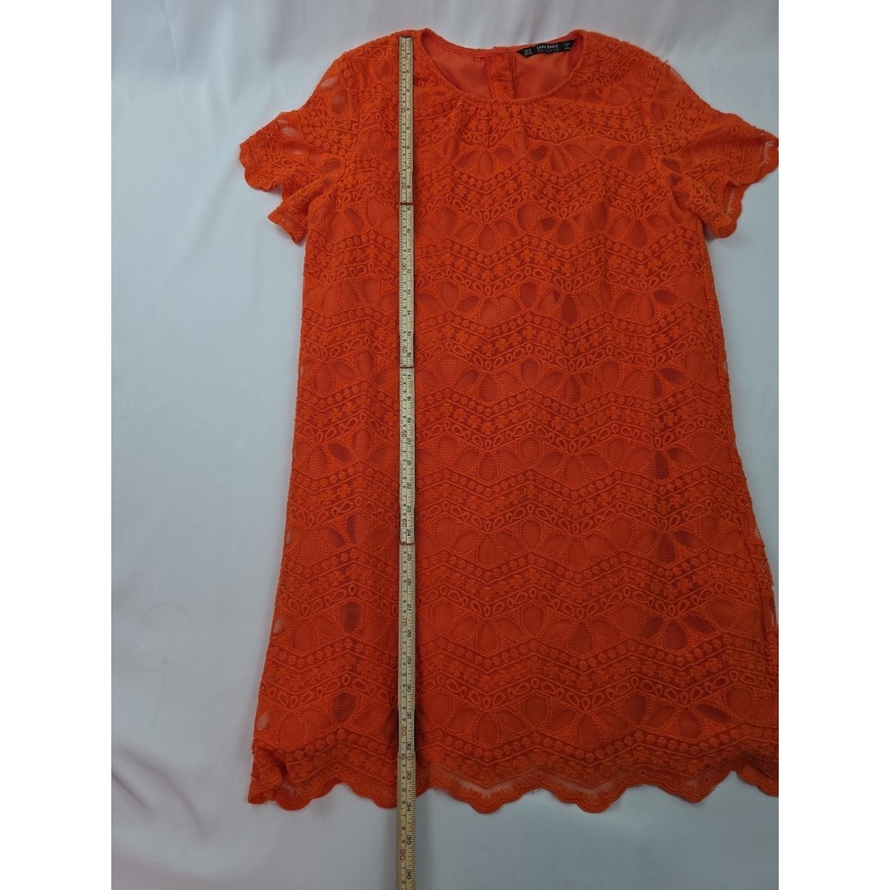 ZARA Bright Orange Crochet Lace Short Sleeve Sheath Dress Size XL - Picture 7 of 15